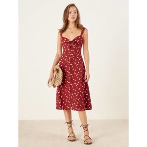 Reformation Frankfort Floral Tie Front Sweetheart Midi Dress Red Size 6